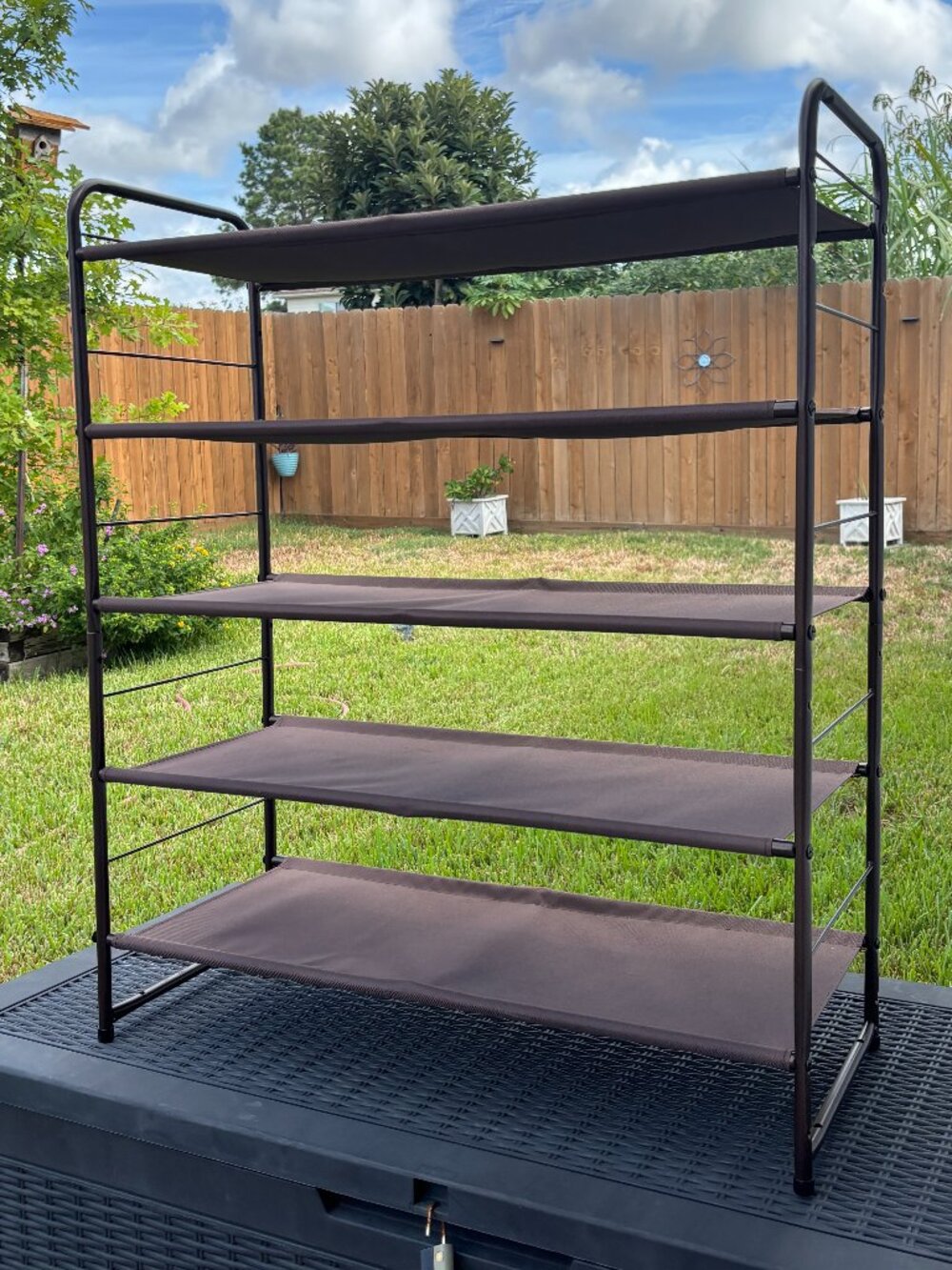 5 Tier Metal Frame Shoe Rack Organizer Fabric Shelf Freestanding Storage Tower